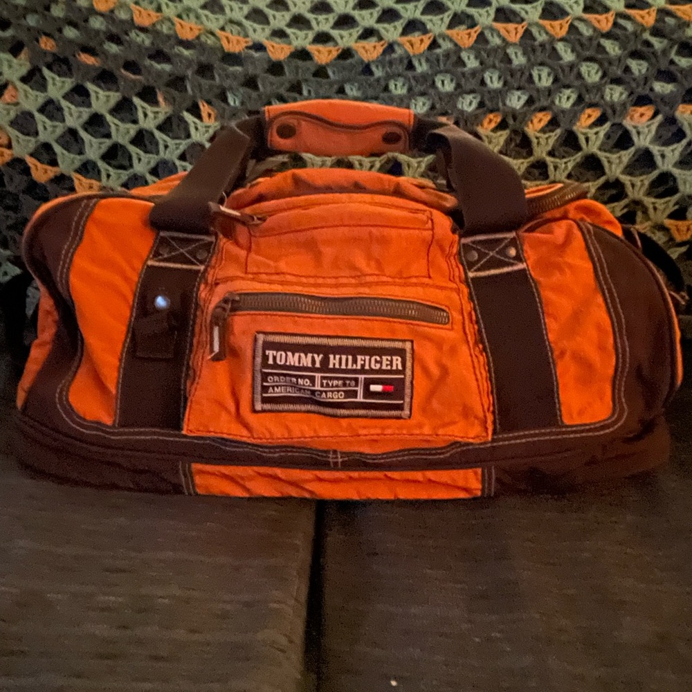 Tommy Hilfiger Duffle Bag, orange canvas. Excellent used condition